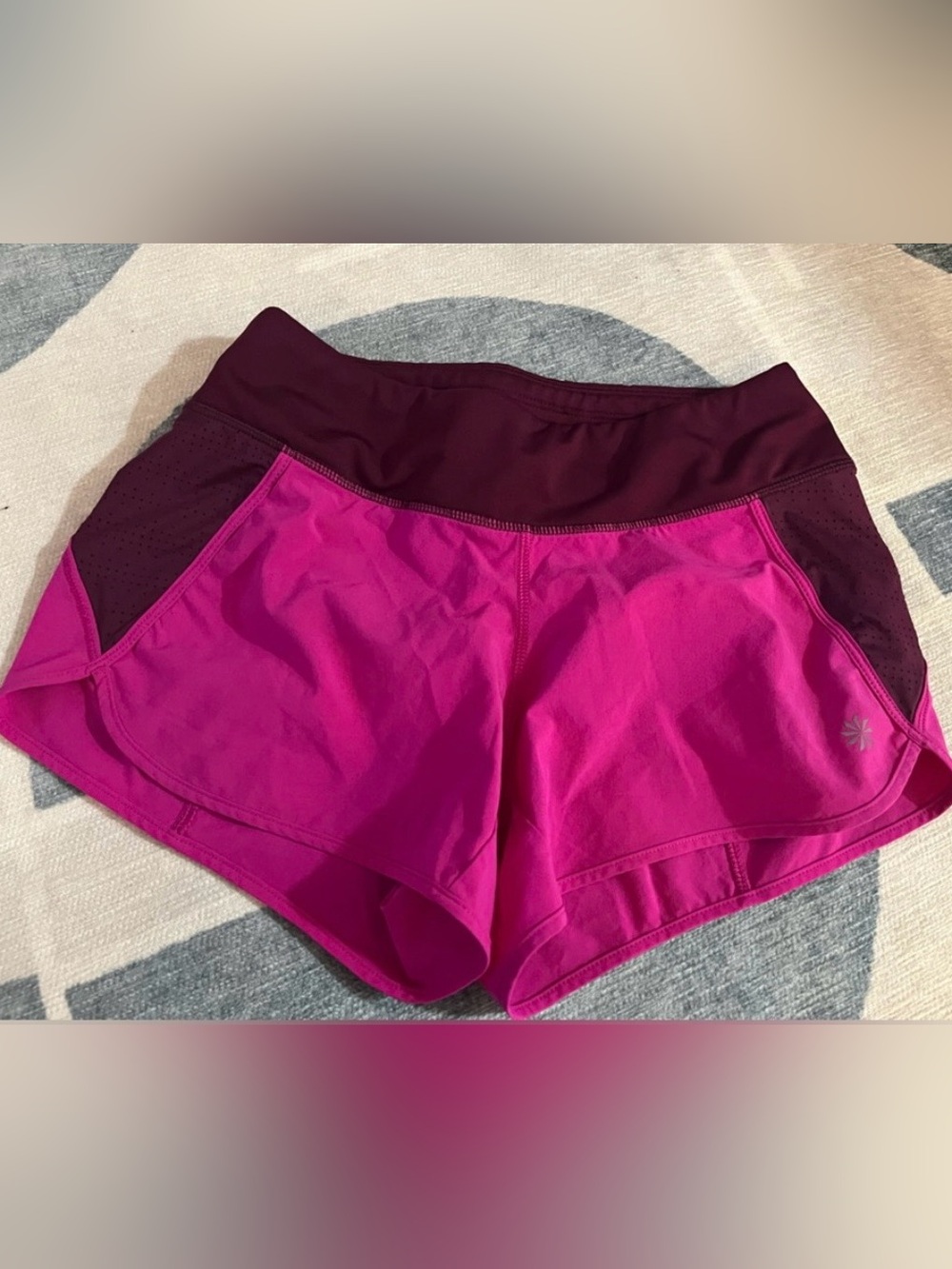 Athleta Women's Two-Tone High-Waist Athletic Shorts in Fuchsia and Plum